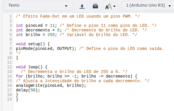 Código utilizado no experimento LED Fade-Out